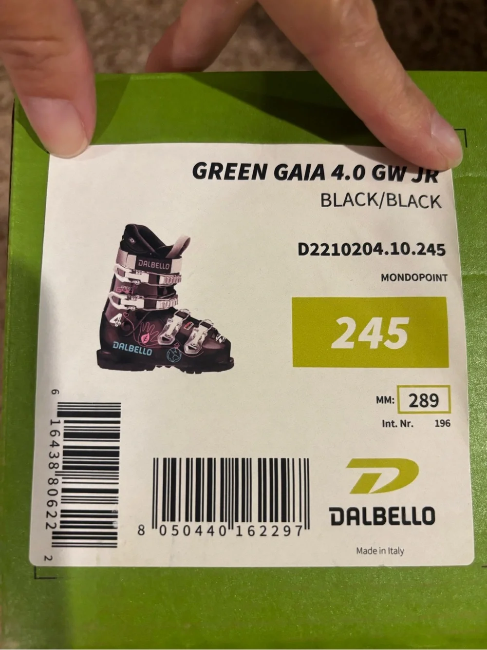 Kids' Black Ski Boot - Green Gaia